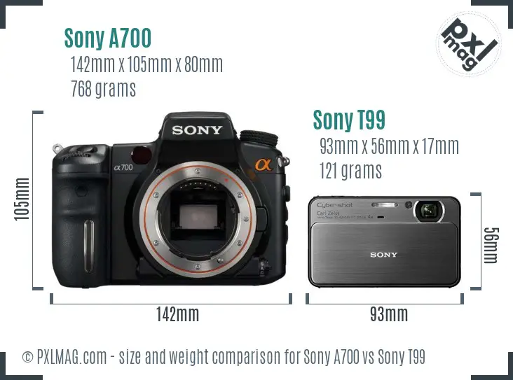 Sony A700 vs Sony T99 size comparison