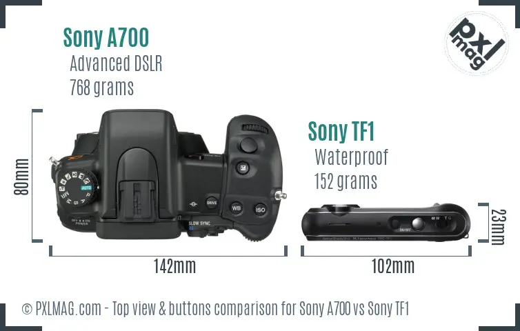 Sony A700 vs Sony TF1 top view buttons comparison