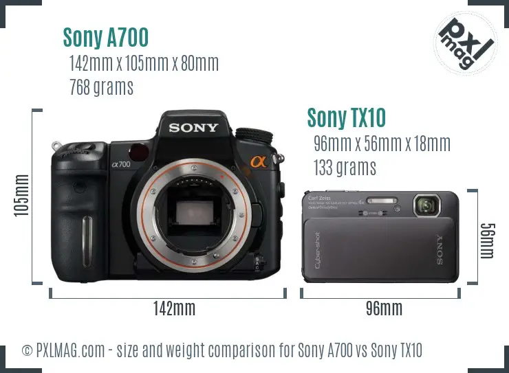 Sony A700 vs Sony TX10 size comparison
