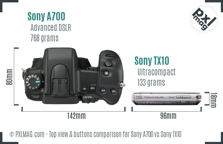 Sony A700 vs Sony TX10 top view buttons comparison