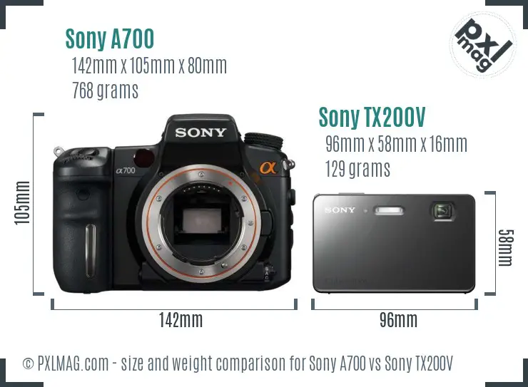 Sony A700 vs Sony TX200V size comparison