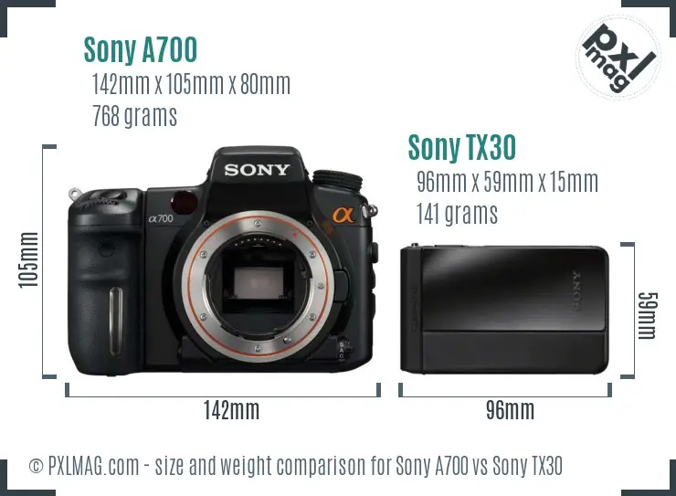 Sony A700 vs Sony TX30 size comparison