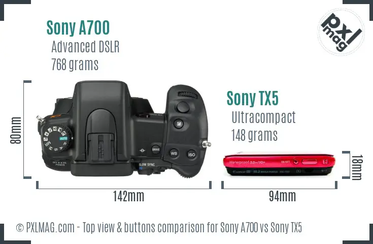 Sony A700 vs Sony TX5 top view buttons comparison