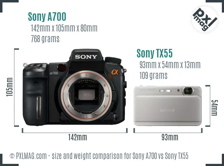 Sony A700 vs Sony TX55 size comparison