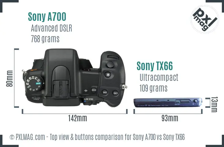 Sony A700 vs Sony TX66 top view buttons comparison