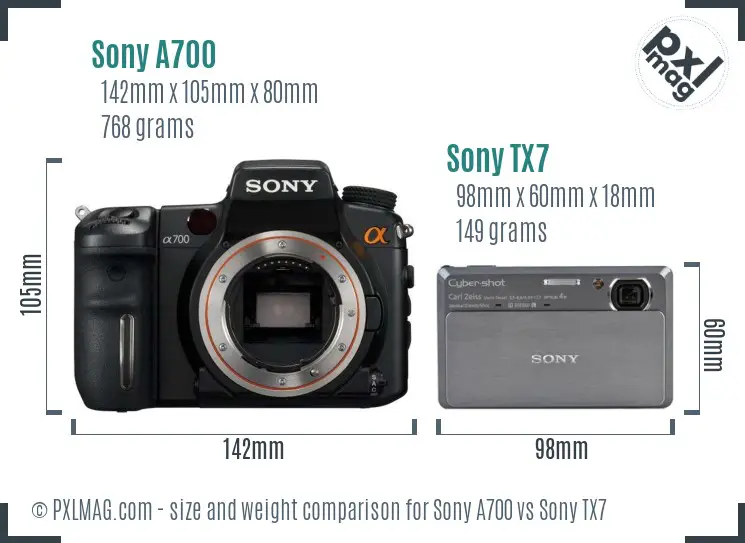 Sony A700 vs Sony TX7 size comparison