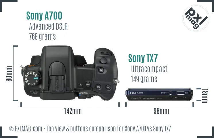 Sony A700 vs Sony TX7 top view buttons comparison