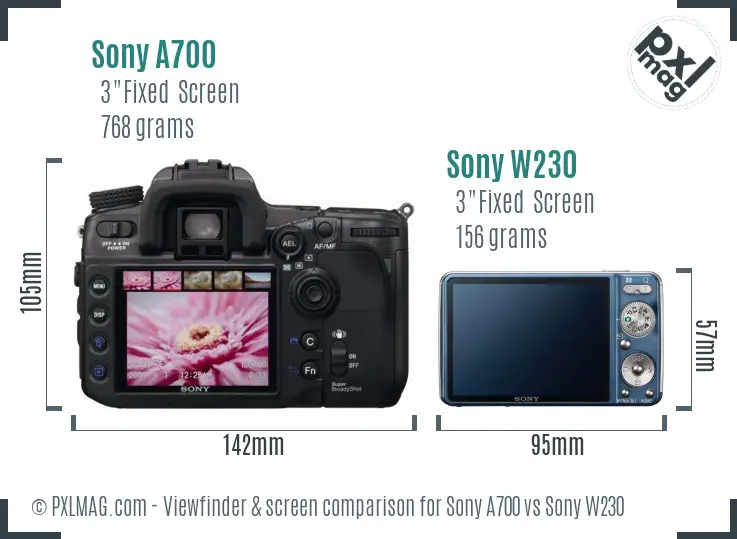 Sony A700 vs Sony W230 Screen and Viewfinder comparison