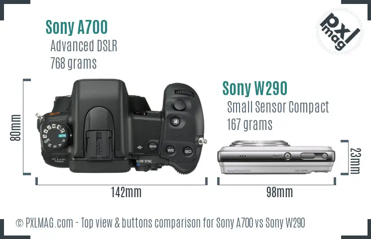 Sony A700 vs Sony W290 top view buttons comparison