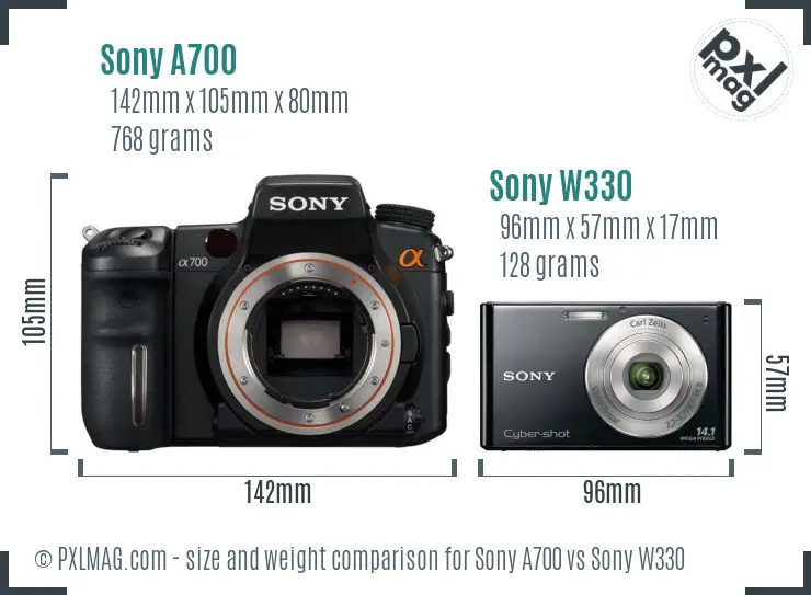 Sony A700 vs Sony W330 size comparison