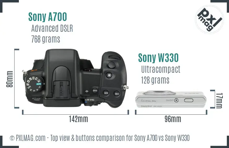 Sony A700 vs Sony W330 top view buttons comparison