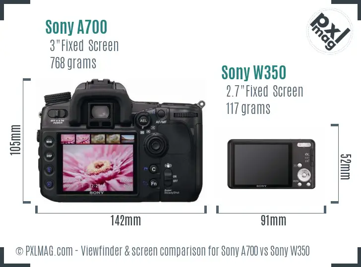 Sony A700 vs Sony W350 Screen and Viewfinder comparison