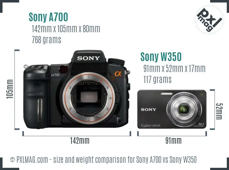 Sony A700 vs Sony W350 size comparison