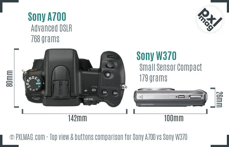 Sony A700 vs Sony W370 top view buttons comparison
