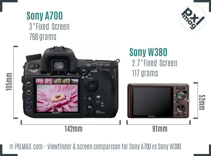 Sony A700 vs Sony W380 Screen and Viewfinder comparison