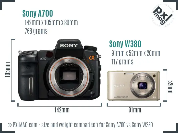 Sony A700 vs Sony W380 size comparison