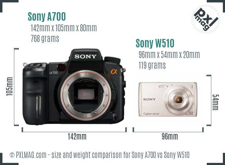 Sony A700 vs Sony W510 size comparison