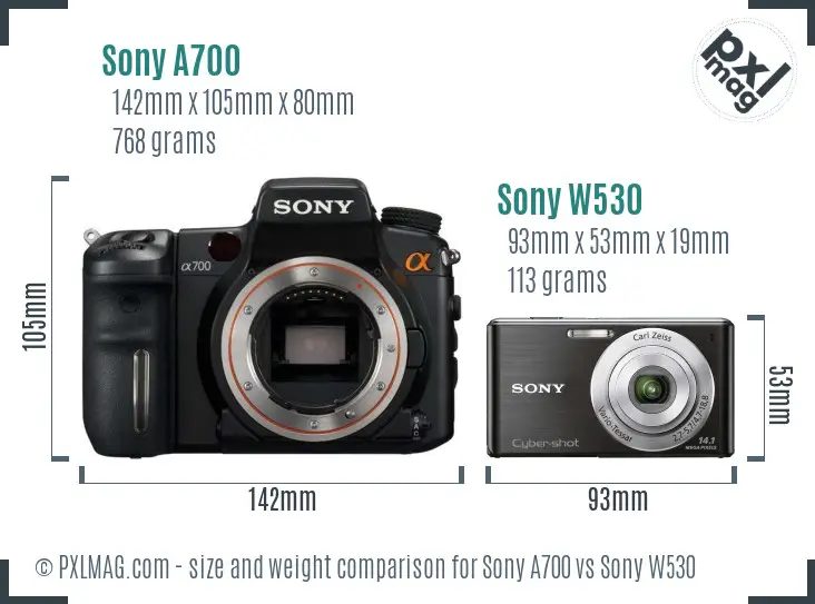 Sony A700 vs Sony W530 size comparison