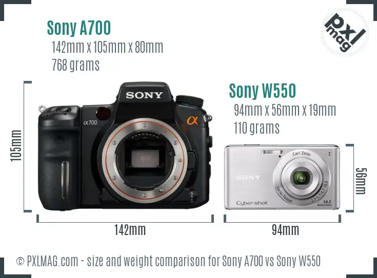 Sony A700 vs Sony W550 size comparison