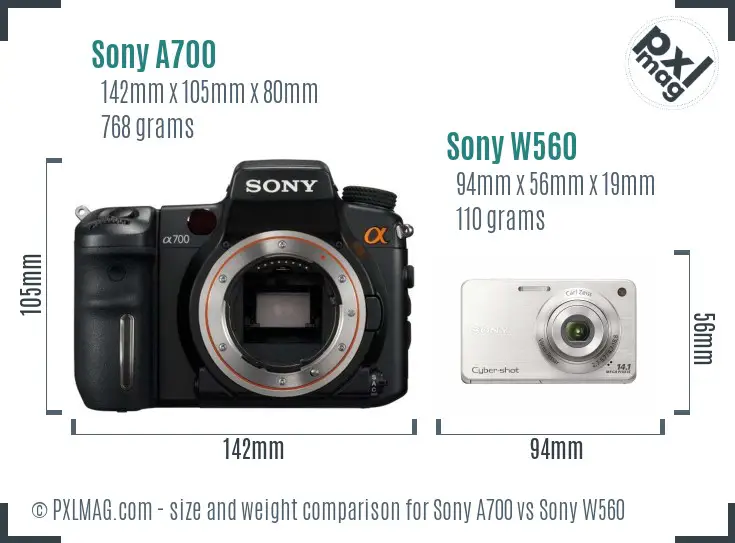 Sony A700 vs Sony W560 size comparison