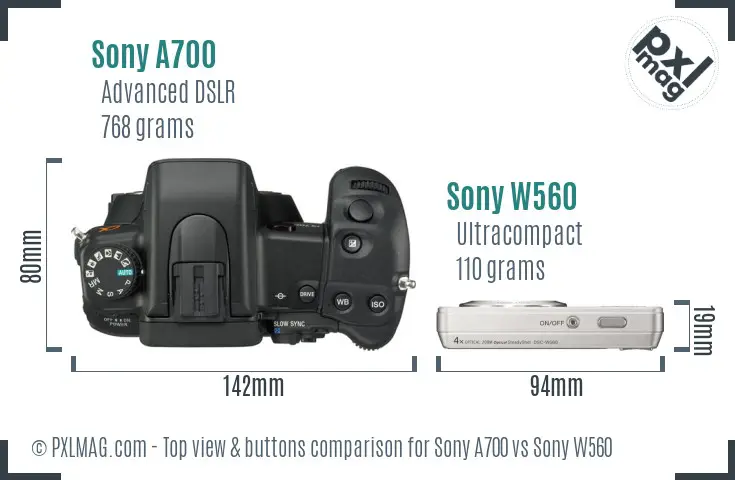 Sony A700 vs Sony W560 top view buttons comparison