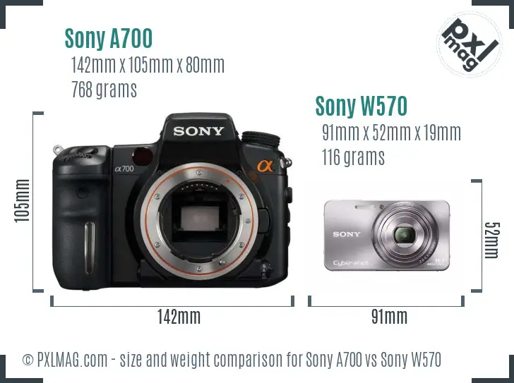 Sony A700 vs Sony W570 size comparison