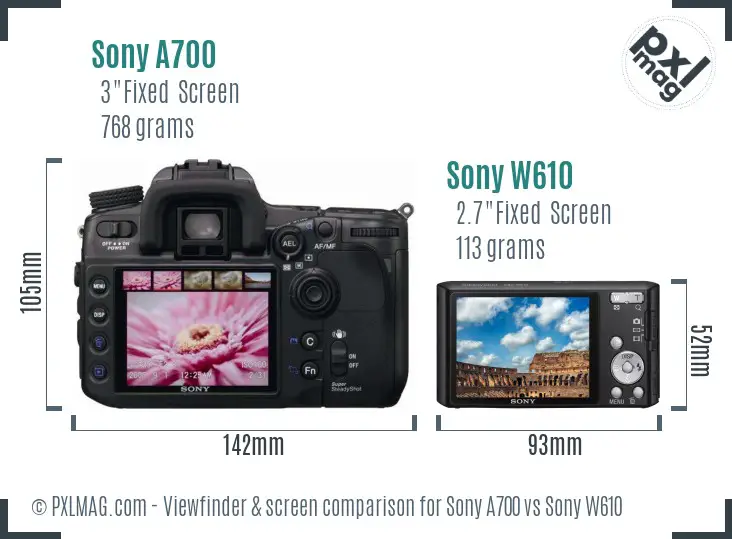 Sony A700 vs Sony W610 Screen and Viewfinder comparison