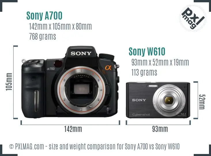 Sony A700 vs Sony W610 size comparison