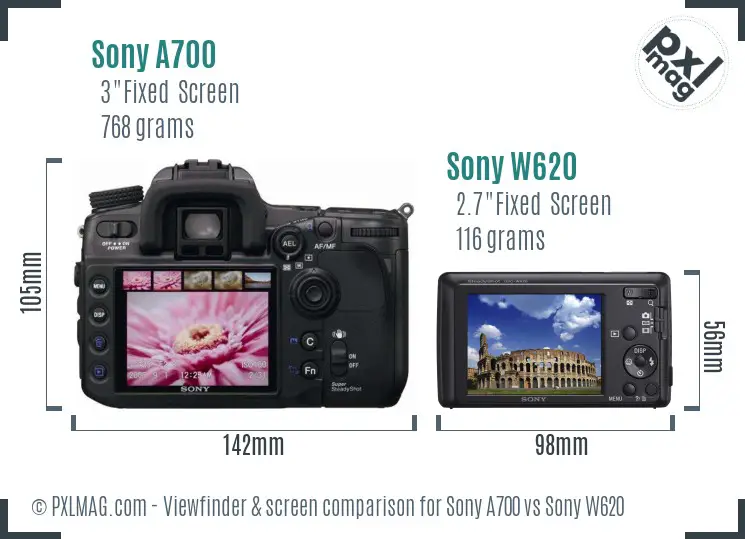 Sony A700 vs Sony W620 Screen and Viewfinder comparison