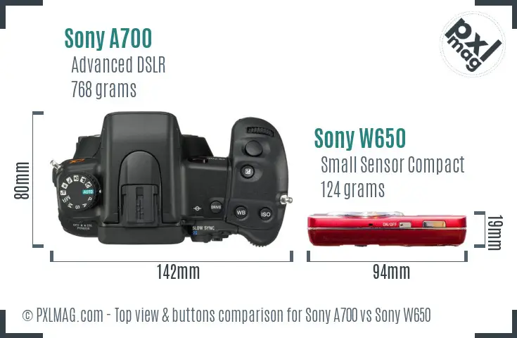 Sony A700 vs Sony W650 top view buttons comparison