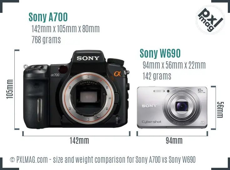 Sony A700 vs Sony W690 size comparison