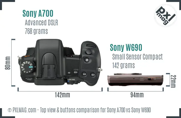 Sony A700 vs Sony W690 top view buttons comparison