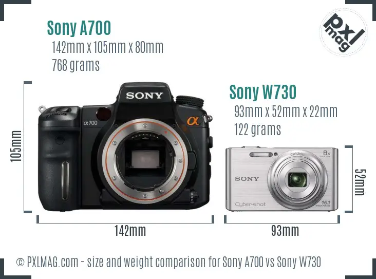 Sony A700 vs Sony W730 size comparison