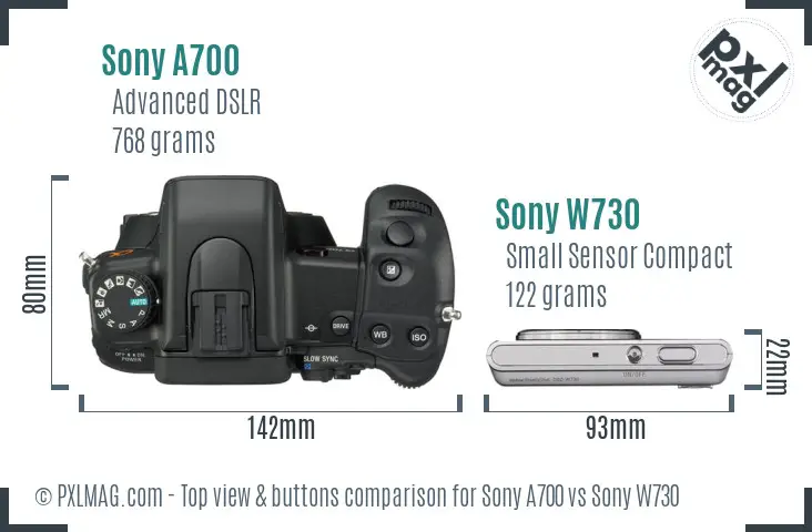 Sony A700 vs Sony W730 top view buttons comparison