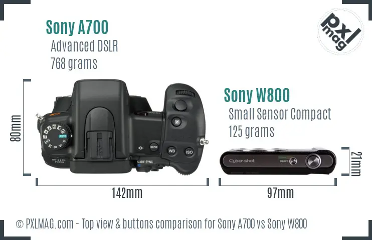 Sony A700 vs Sony W800 top view buttons comparison