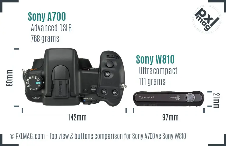Sony A700 vs Sony W810 top view buttons comparison