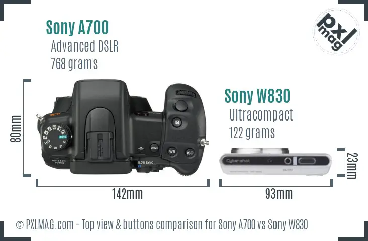 Sony A700 vs Sony W830 top view buttons comparison