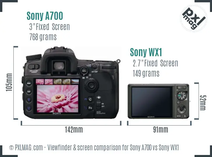Sony A700 vs Sony WX1 Screen and Viewfinder comparison