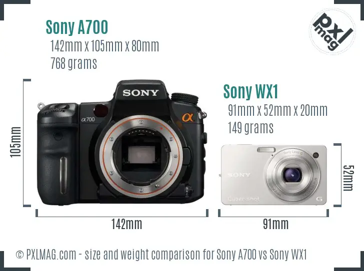 Sony A700 vs Sony WX1 size comparison