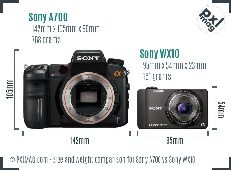 Sony A700 vs Sony WX10 size comparison