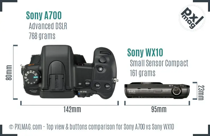 Sony A700 vs Sony WX10 top view buttons comparison