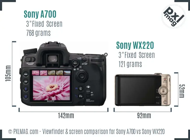 Sony A700 vs Sony WX220 Screen and Viewfinder comparison
