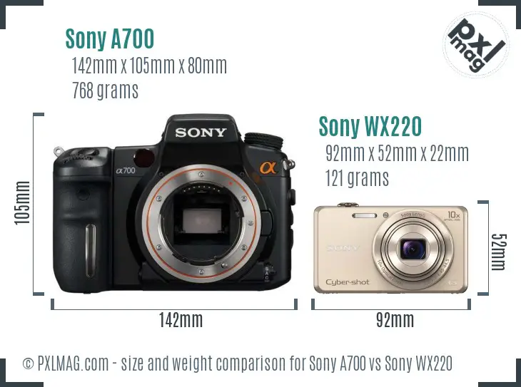 Sony A700 vs Sony WX220 size comparison