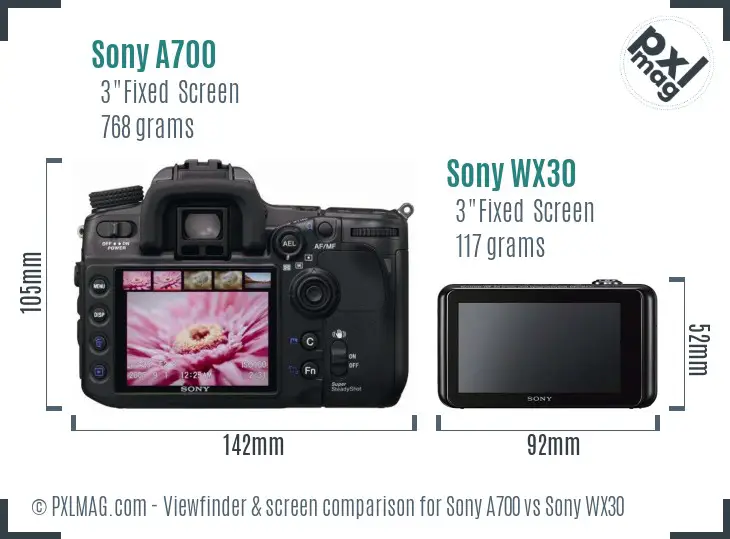 Sony A700 vs Sony WX30 Screen and Viewfinder comparison