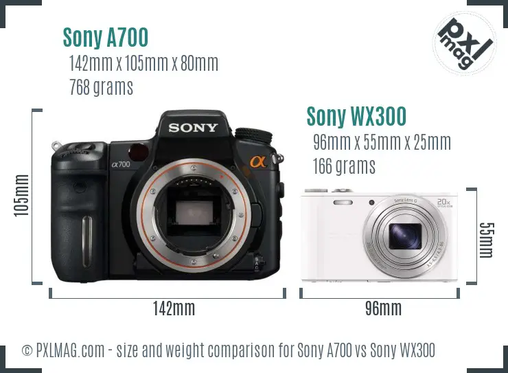 Sony A700 vs Sony WX300 size comparison