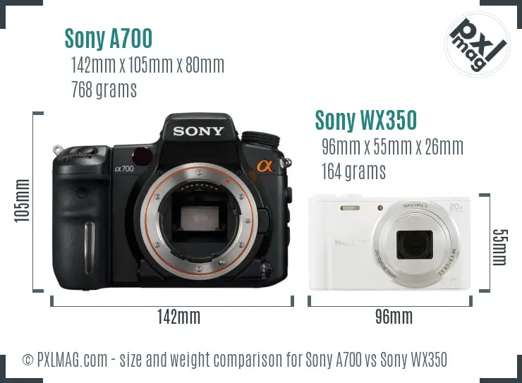 Sony A700 vs Sony WX350 size comparison