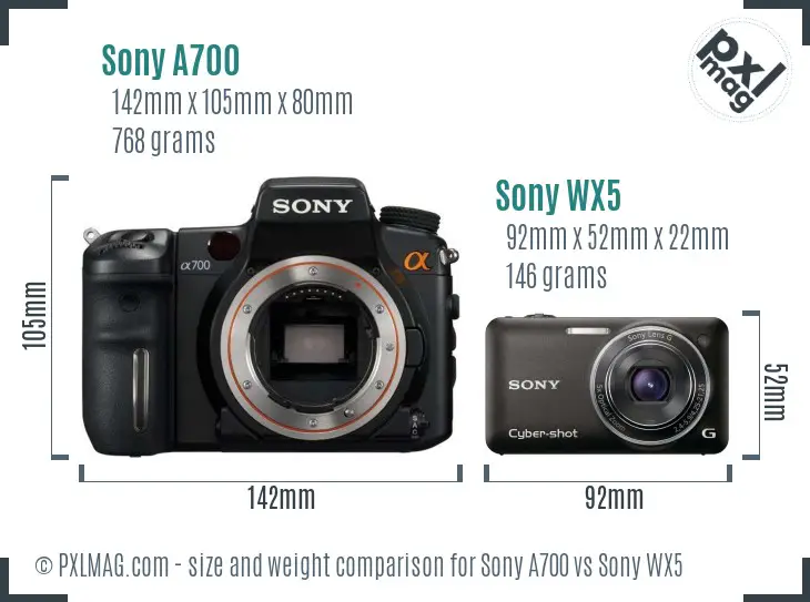 Sony A700 vs Sony WX5 size comparison