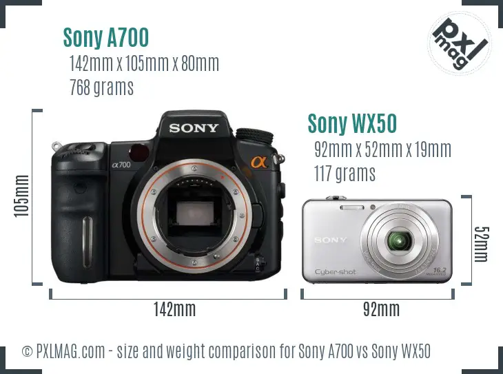 Sony A700 vs Sony WX50 size comparison