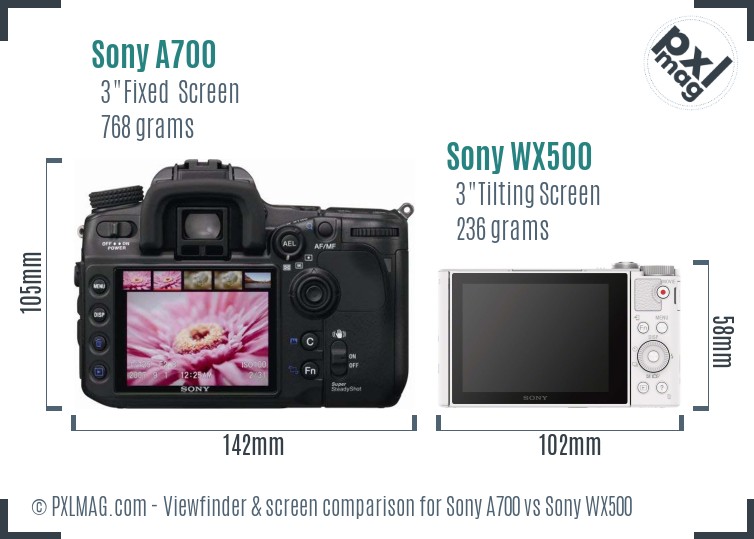 Sony A700 vs Sony WX500 Screen and Viewfinder comparison