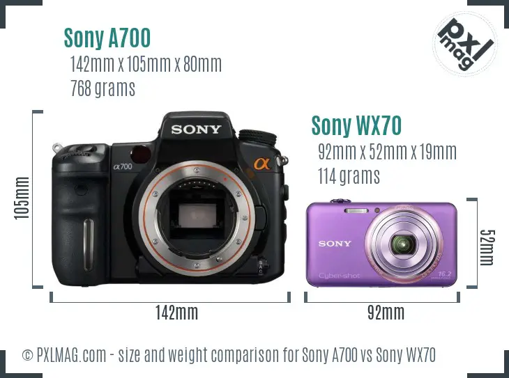 Sony A700 vs Sony WX70 size comparison